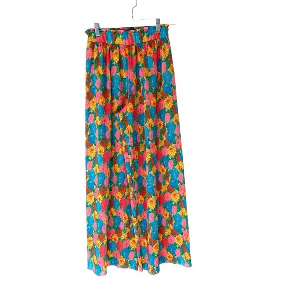Zara Mod Retro Floral Wide Leg Palazzo Pants size small Pink Green Yellow - Picture 4 of 10